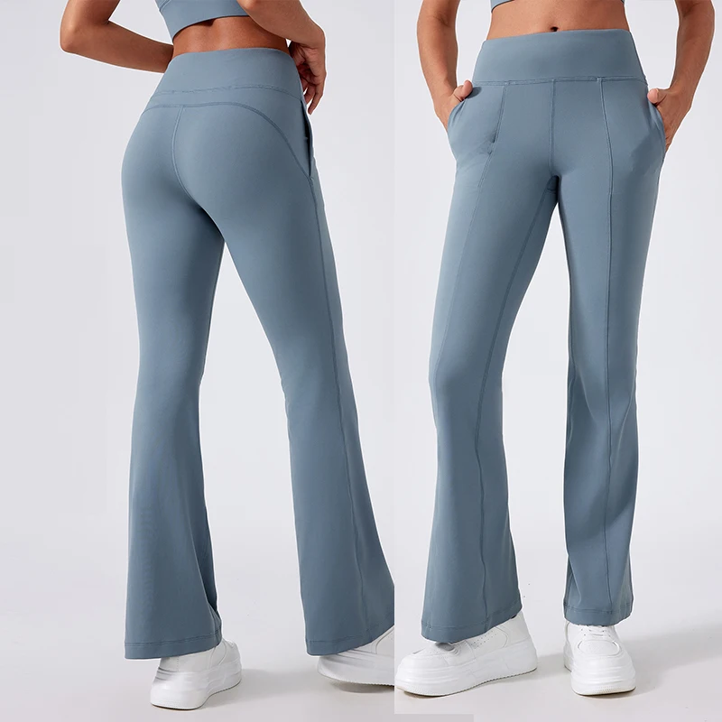 

Women's Mid-Waist Yoga Pants GYM Naked Feel Pilates Running Multi Pocket Sport Trousers Straight-Leg Pants Ultra Soft Fabric