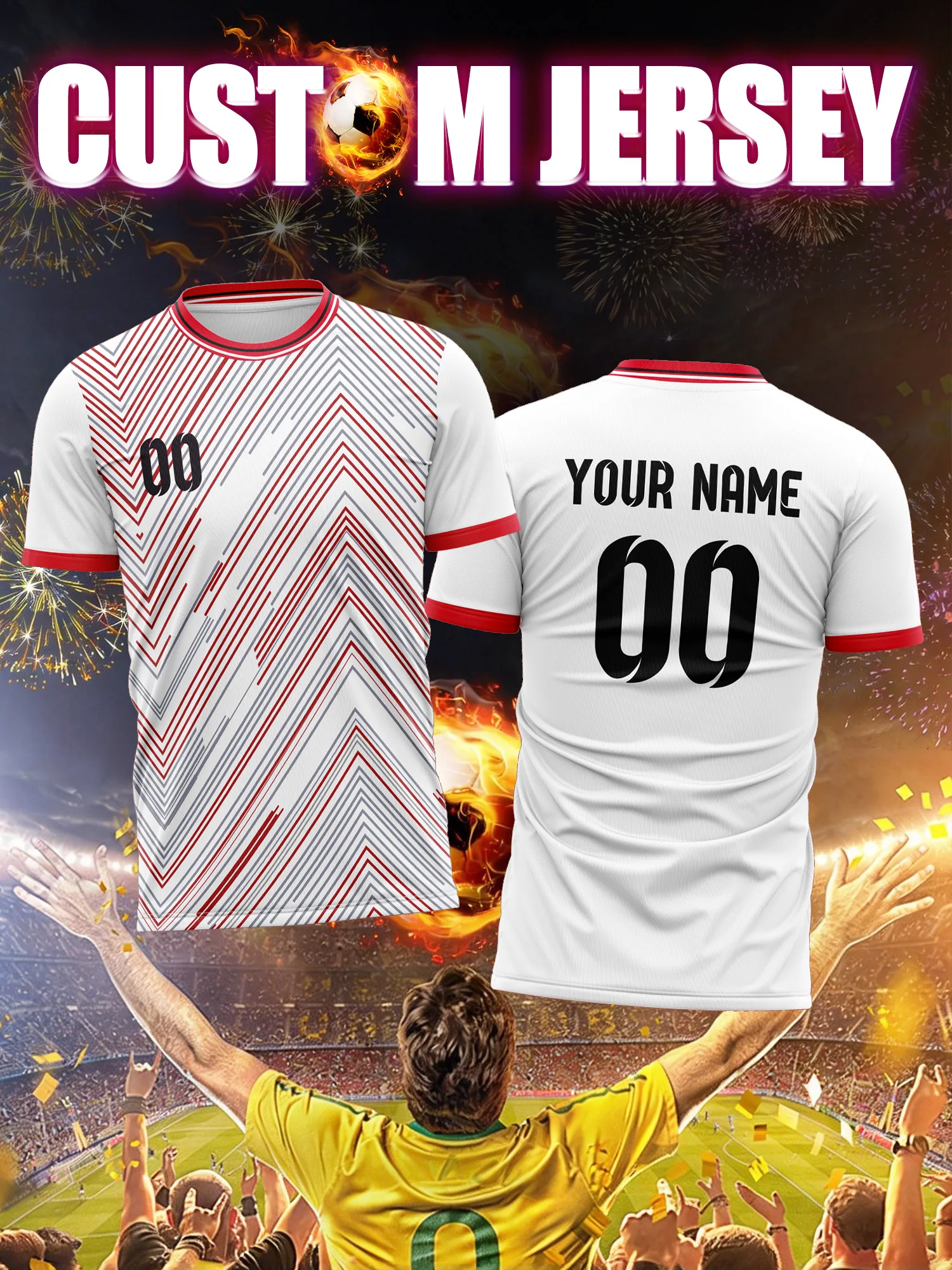 Custom Image Number Name Soccer Jersey, Clean Simple Design, Plain Basic Soccer Uniform