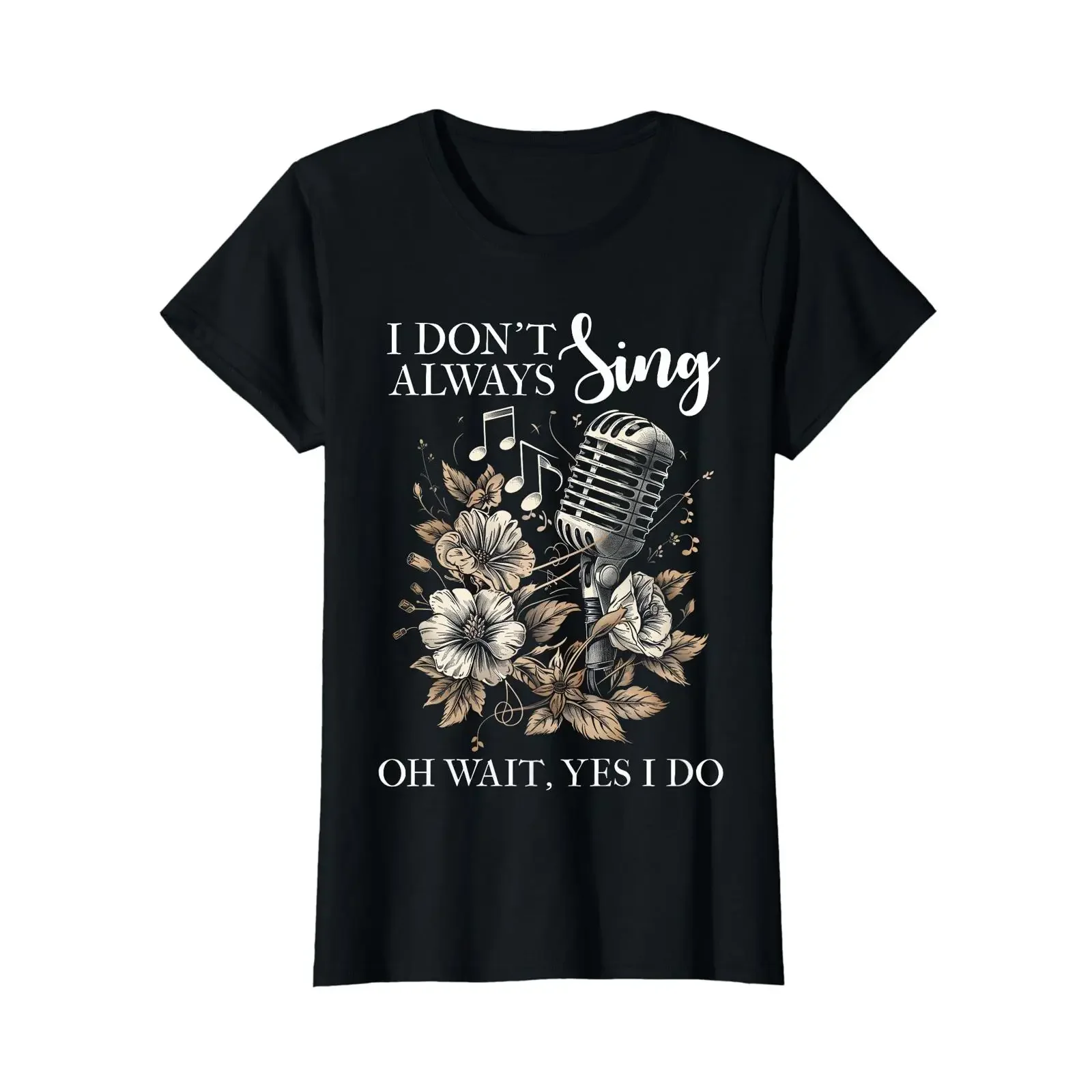 Sänger Vintage Mikrofon Blumen Singendes Mädchen Chor Oper T-Shirt Vintage Washed Casual Fashion Stretched Unisex