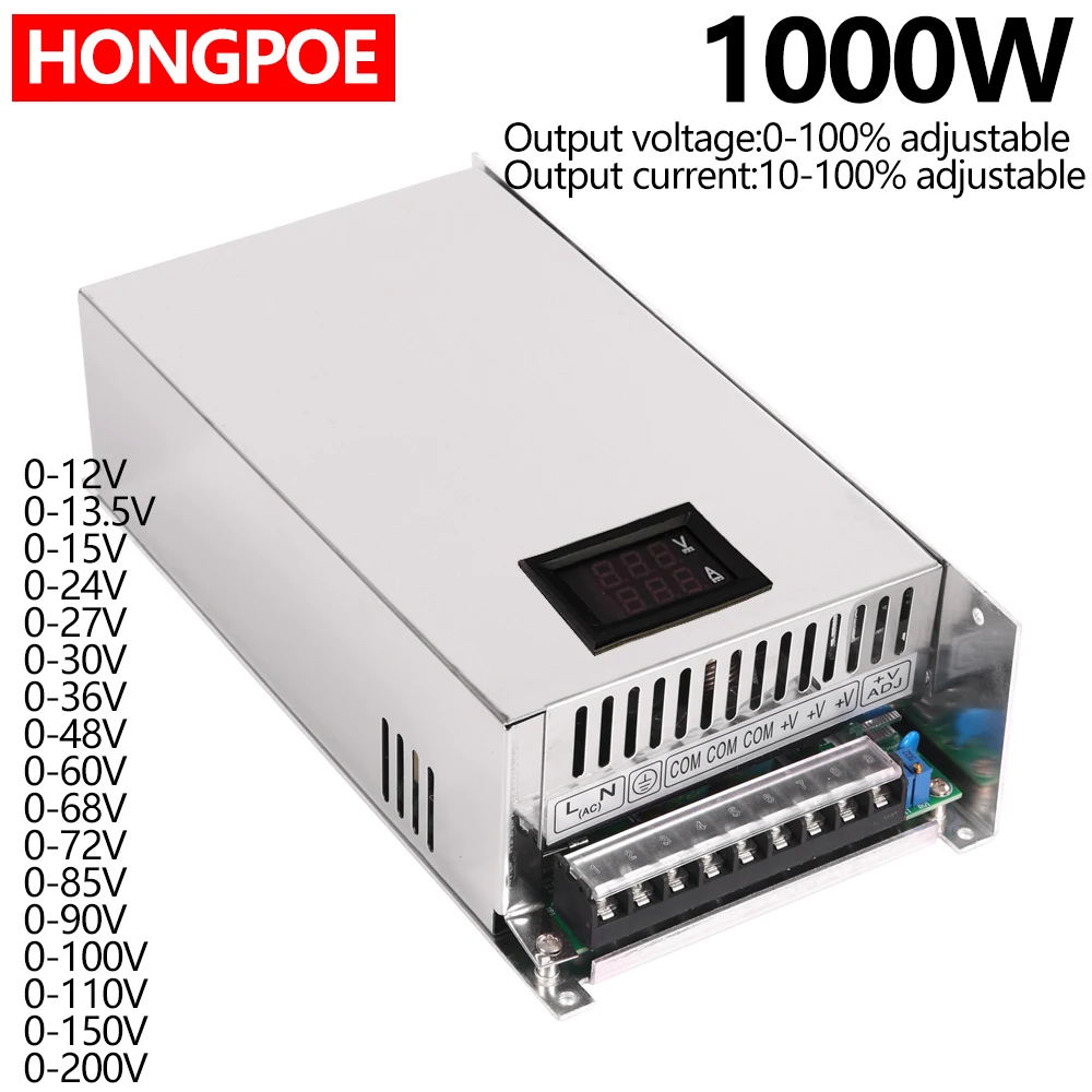 조정 가능한 디지털 디스플레이 전원 공급 장치, 500W, 600W, 1000W, 0-12V, 15V, 24V, 27V, 30V, 36V, 48V, 60V, 72V, 90V, 110V, 150V, 200V, AC to DC SMPS