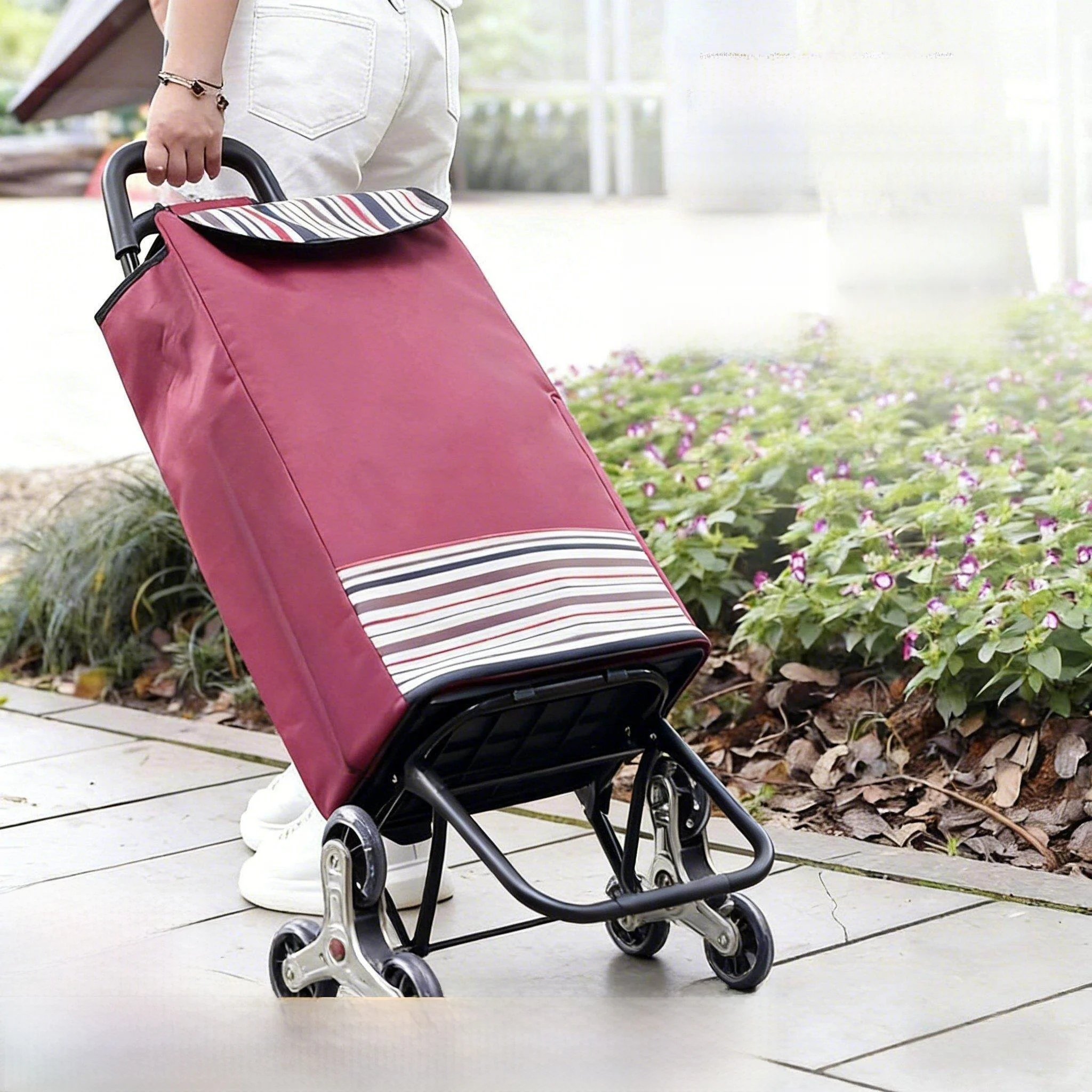 

Stainless Steel Hand-Pulled Shopping Cart Portable Foldable Large Capacity Ideal for Market Shopping And Climbing Stairs