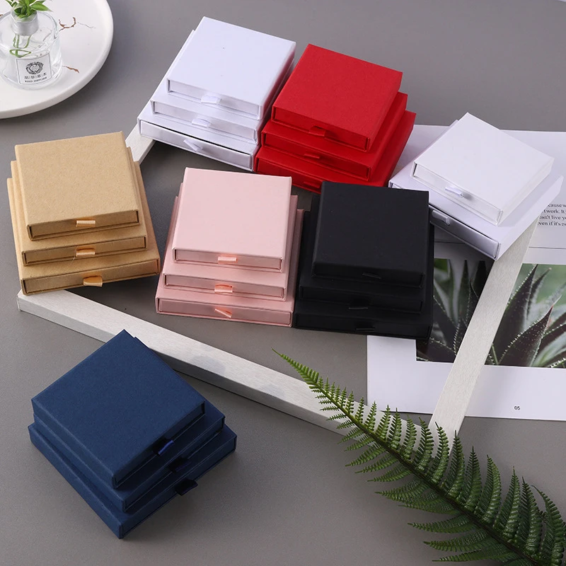 

Solid Color Drawer Jewelry Boxes Kraft Paper Color Greeting Card Necklace Bracelet Brooch Earring Gift Packaging Paper Case