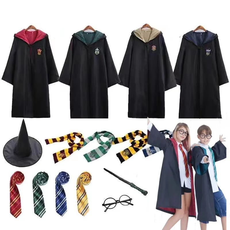 Magic School Wizardry Costume Set for Men Women Cape Scarf Tie Cosplay Adult Halloween Christmas Prop Gifts