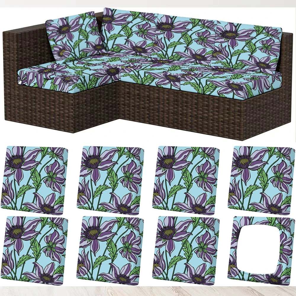 Summer Outdoor Sofa Cover with Floral & Green Leaf Print,Stretchy Milk Silk Couch Cover,Pet - Friendly,Washa