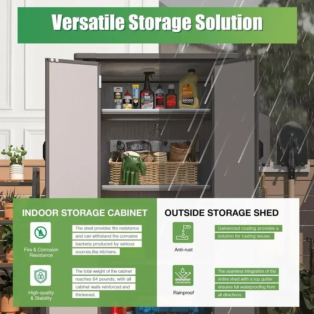 Outdoor Waterproof Resin Storage Cabinet with Adjustable Shelves and Reinforced Floor