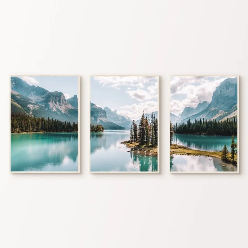 1pc frameless Canvas Painting Canada Mountain Lake Poster Scenic Forest Landscape Split Nature Photography Wall Art Canvas Paint