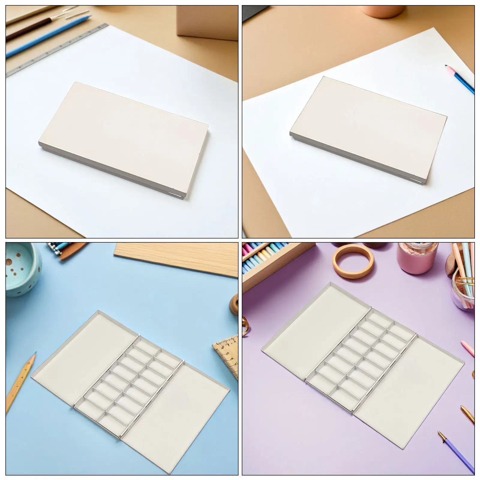 Watercolor Palette Metal 16 Full Pans Paint Tray Iron Portable Reusable Mixing Palette for Outdoor Studio Use Empty Paint Tins