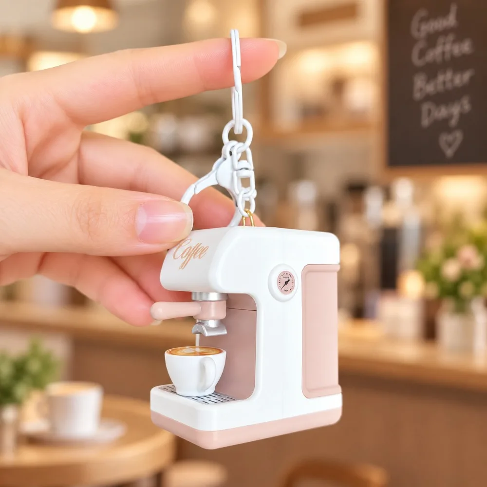 Portable Mini Coffee Machine Keychain Sound Module Miniature Simulation Retro Coffee Machine Pendant Press Activated