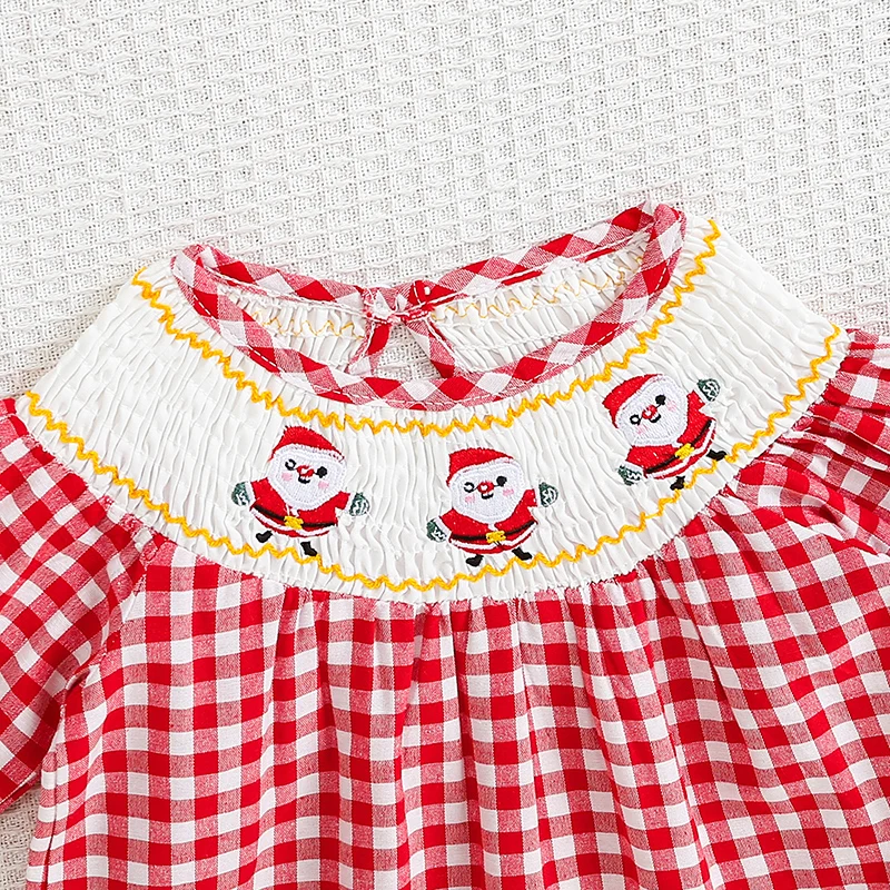 Toddler Girls Shirts Christmas Clothes Plaid Santa Embroidery Crew Neck Long Sleeve Blouses Fall Casual Tops