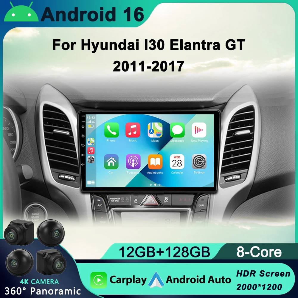 

Android 16 For Hyundai I30 Elantra GT 2012 2013 2014 2015 2016 Car Radio Android 10 Auto Carplay GPS Navigation No DVD Player