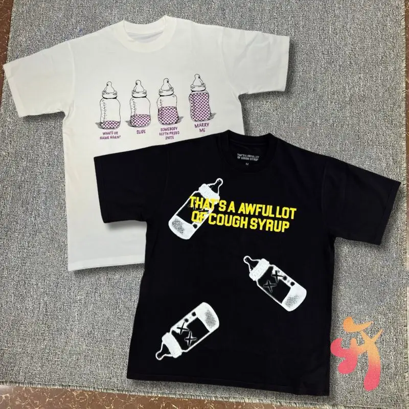 

Летний топ с мультяшным принтом в виде бутылки для пары, летние футболки с сиропом, летние дышащие хлопковые футболки для мужчин и женщин с коротким рукавом