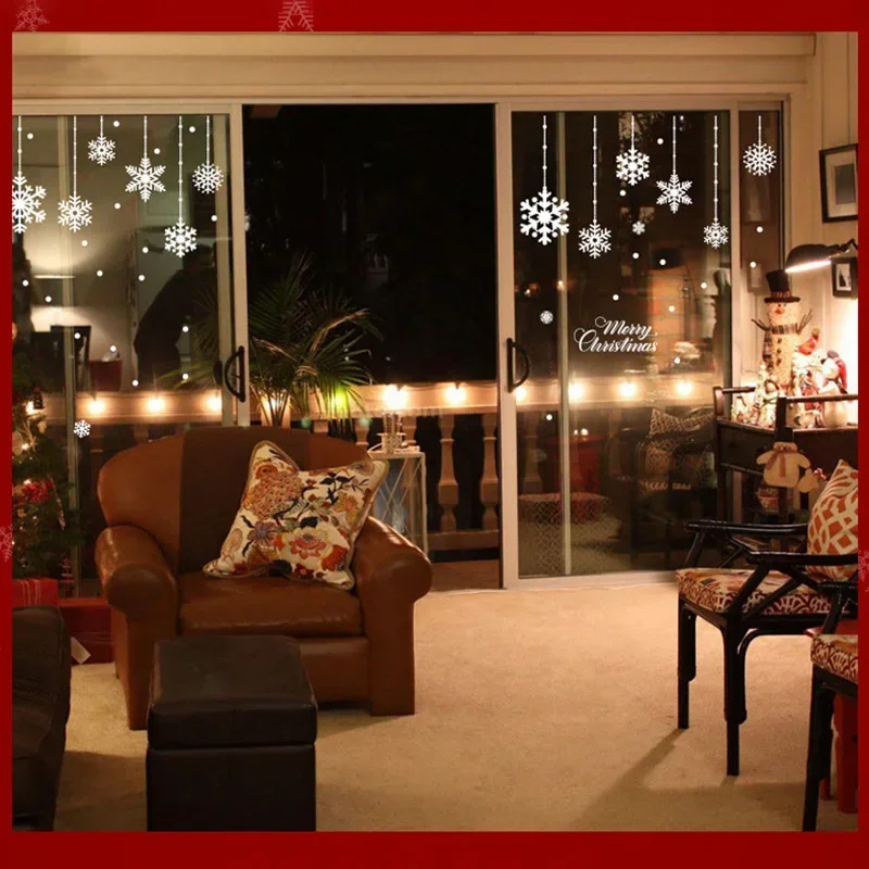 White Snow Christmas Vinyl Wall Sticker DIY New Year Party Wall Art Decal Snowflake Wallpaper Showcase Window Sticker Home Decor