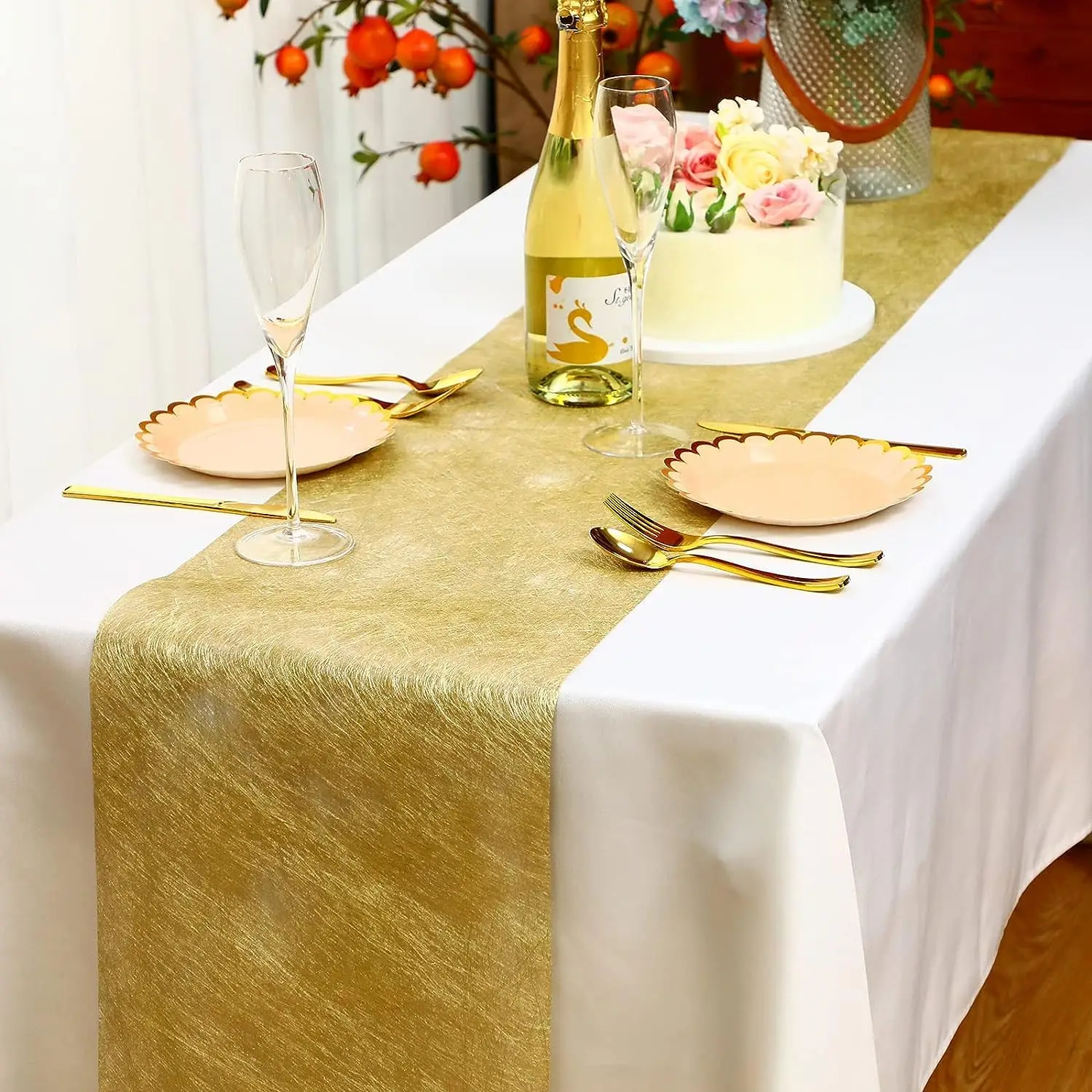 

Table Runner Non-Woven Table Runner Roll, Gift Floral DIY Wrapping Table Ribbon Decoration for Event Wedding Christmas Party
