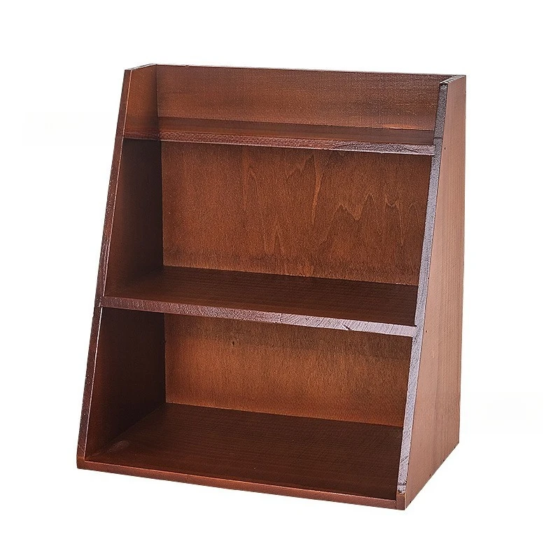 

Solid wood multi-layer retro storage rack Wooden cosmetics water cup holder Storage finishing rack Office desktop rack