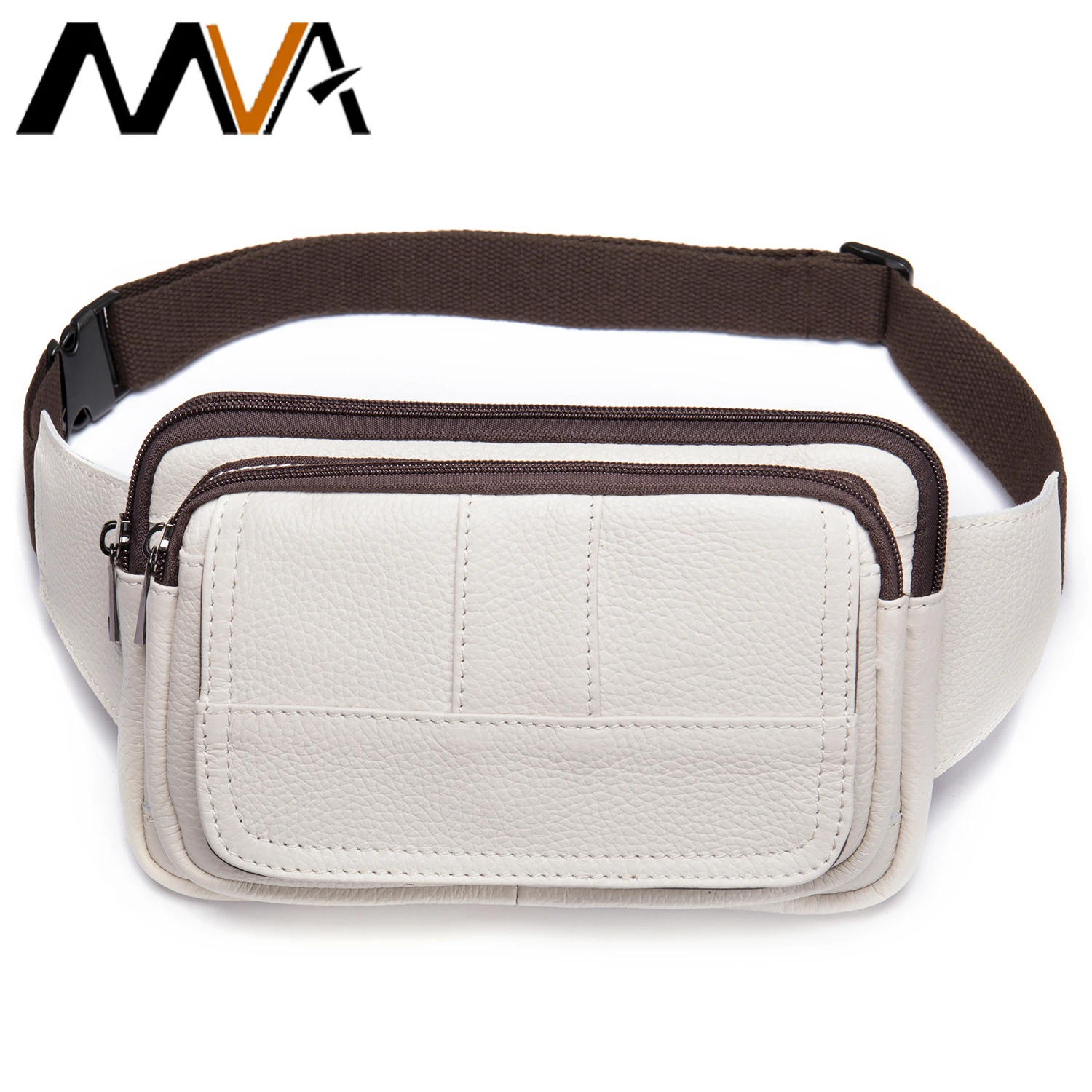 Niucunzh Genuine Leather Waist Belt Pouch Bag Hiking Running Travel Leather Sling Chest Bag For Women Fanny Pack White New  8966