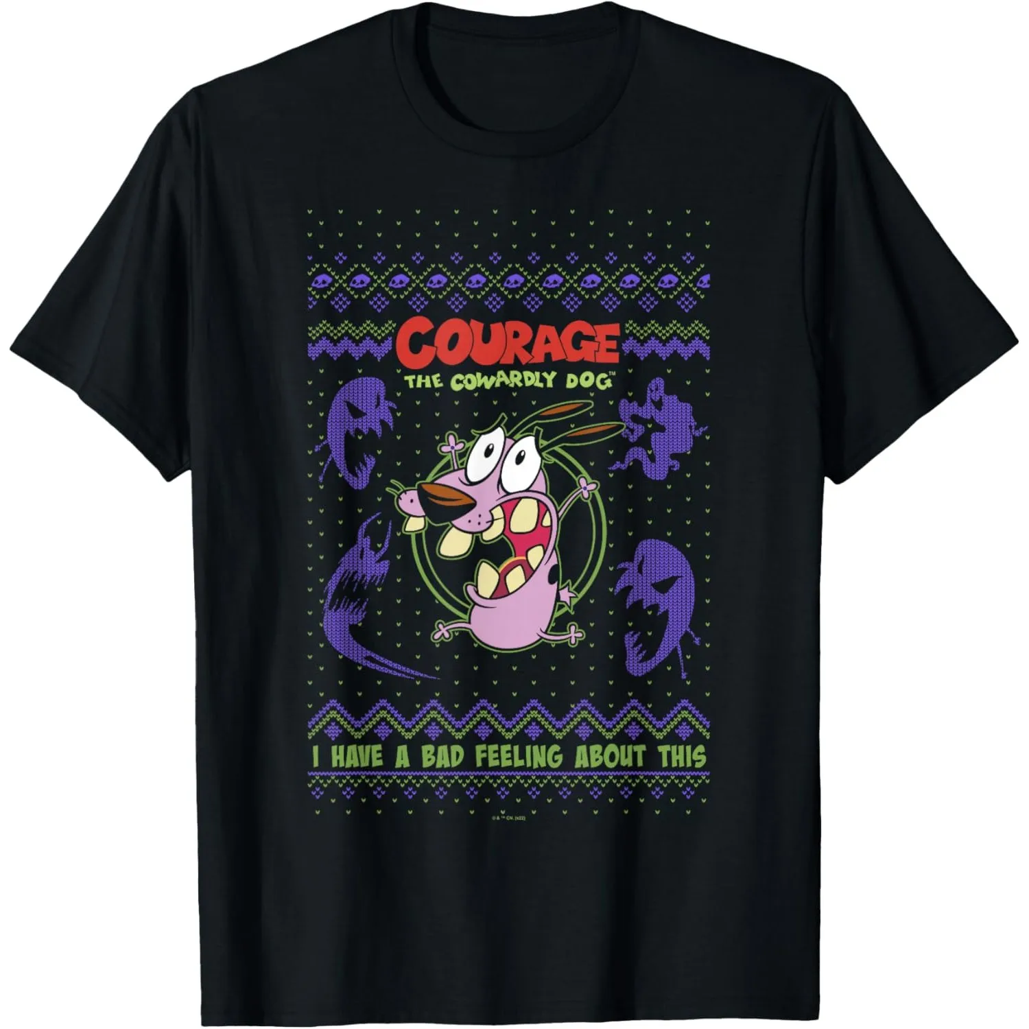 Courage The Cowardly Dog Ugly Sweater Graphic Tee Short Sleeve Cotton T-Shirt for Men