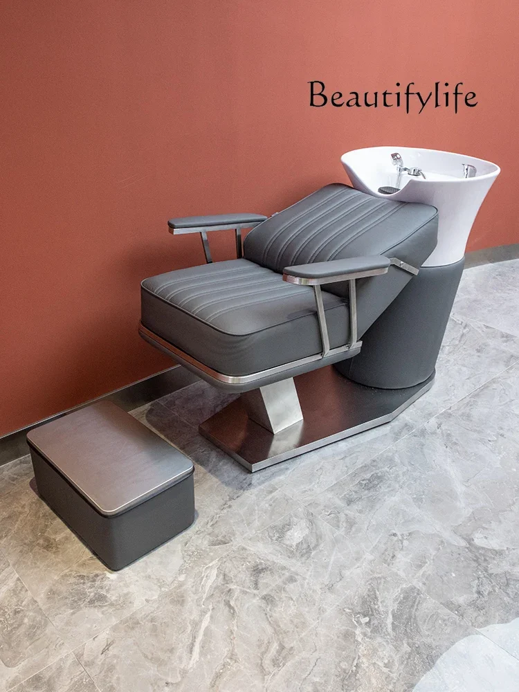 

High-End Internet Celebrity Ceramic Basin Shampoo Chair Sitting Half Lying Beauty Salon Stainless Steel Flushing Bed