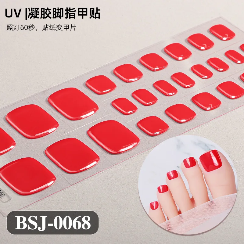 Autocollant pour ongles en Gel pour orteils de couleur Pure, dureté avec lampe UV, autocollants en Gel durci, couverture imperméable, enveloppes de vernis imperméables, bandes pour les pieds