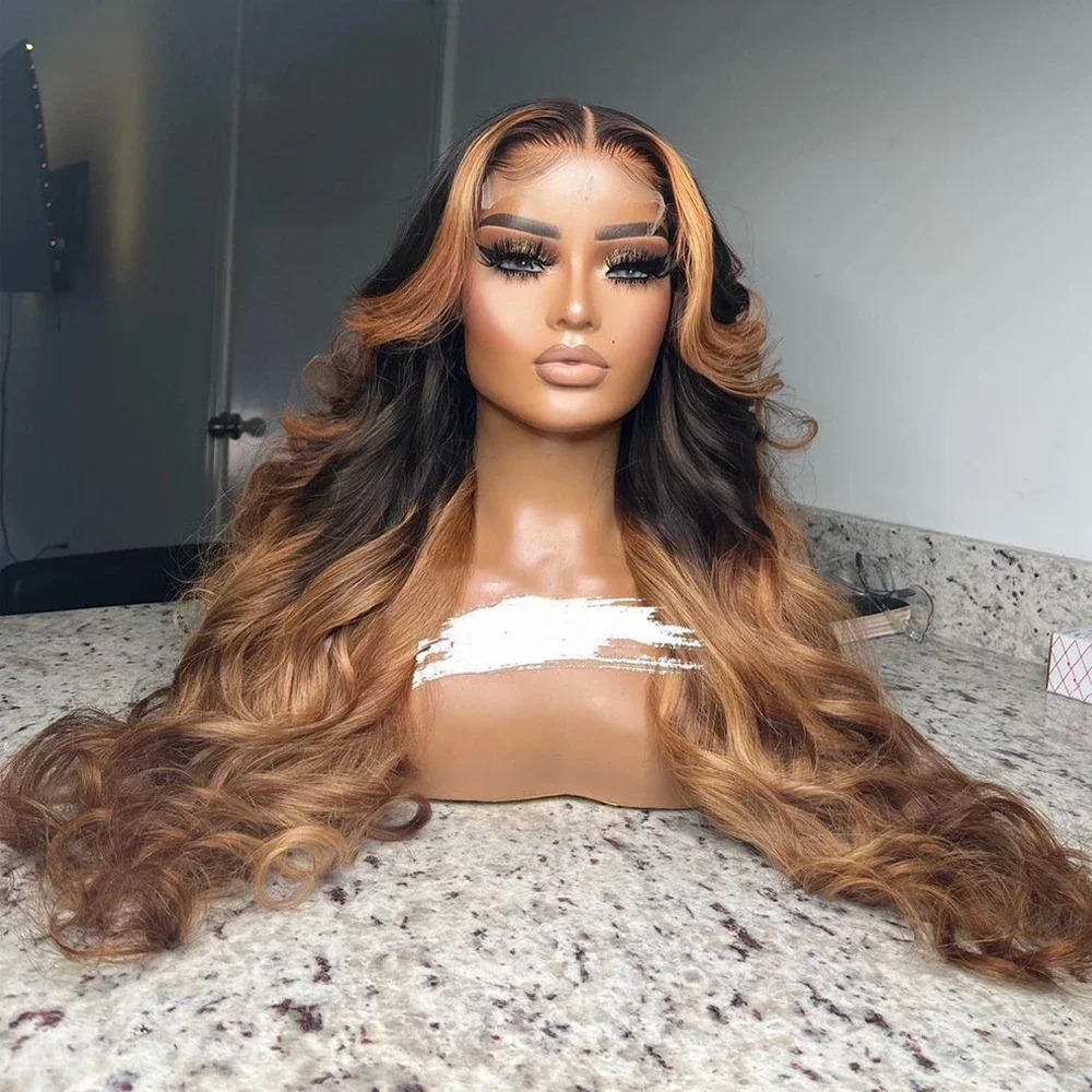 Ombre Brown 28 Inch 5x5 Silk Base Wave Jewish Human Hair With BabyHair HD Lace European Hair Preplucked Glueless Daily