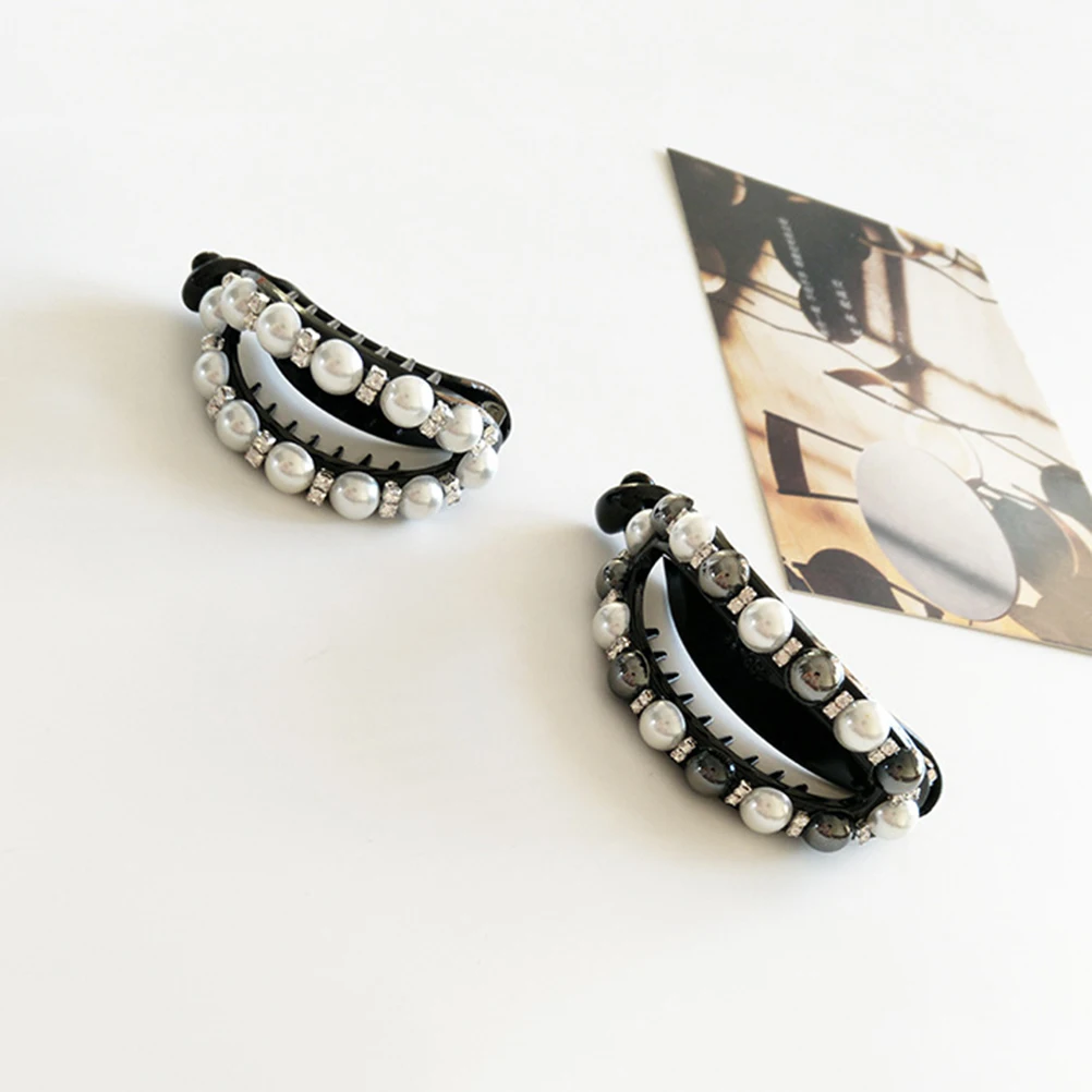 

4Pcs Pearl Hair Clip Black White Ponytail Clips for Women Smooth Bottom Teeth Design Hair Styling Tools Accessories