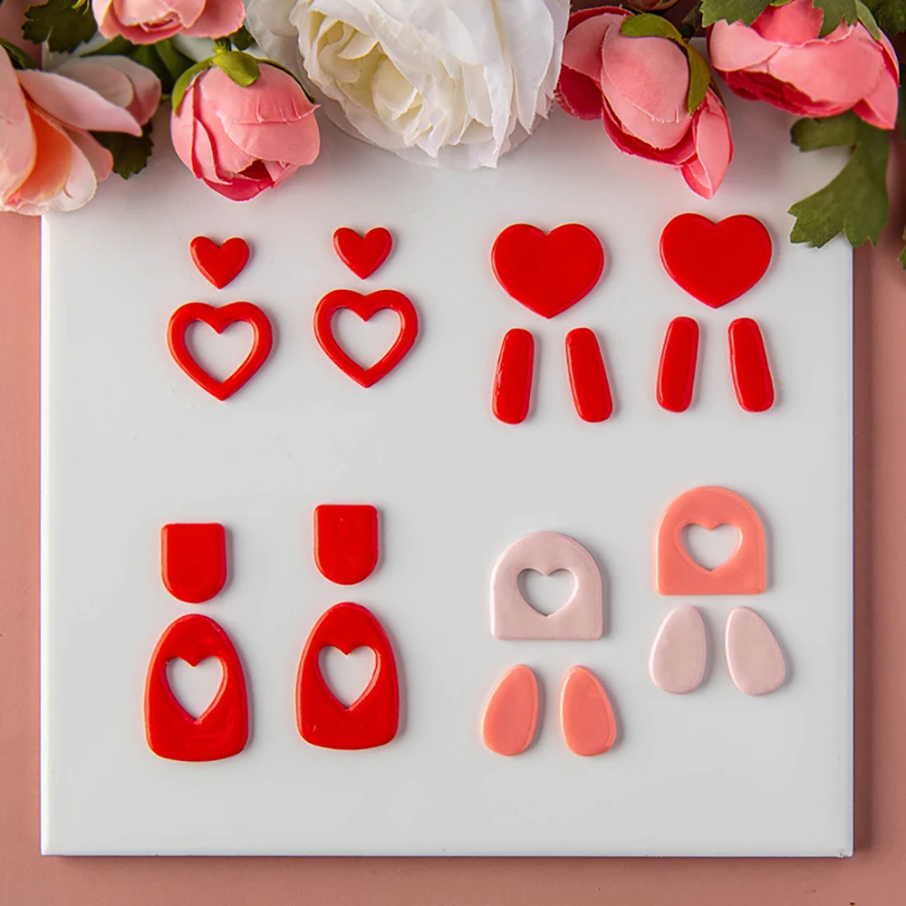 Valentine's Day Series Heart Shaped Polymer Clay Soft Ceramic Molds Cartoon Love Earrings Jewelry Pendant Making Cutting Tools