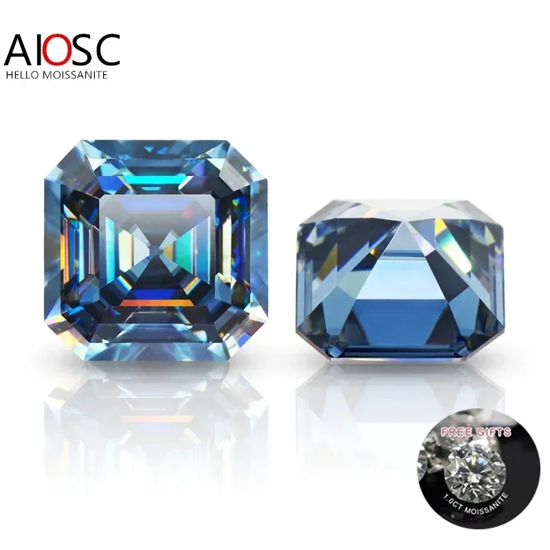 

AIOSC Asscher Cut Loose Moissanite Stone ViVid Blue 0.5~7.0ct Gems Pass Diamond Tester with GRA Certificate Fine Custom Jewelry