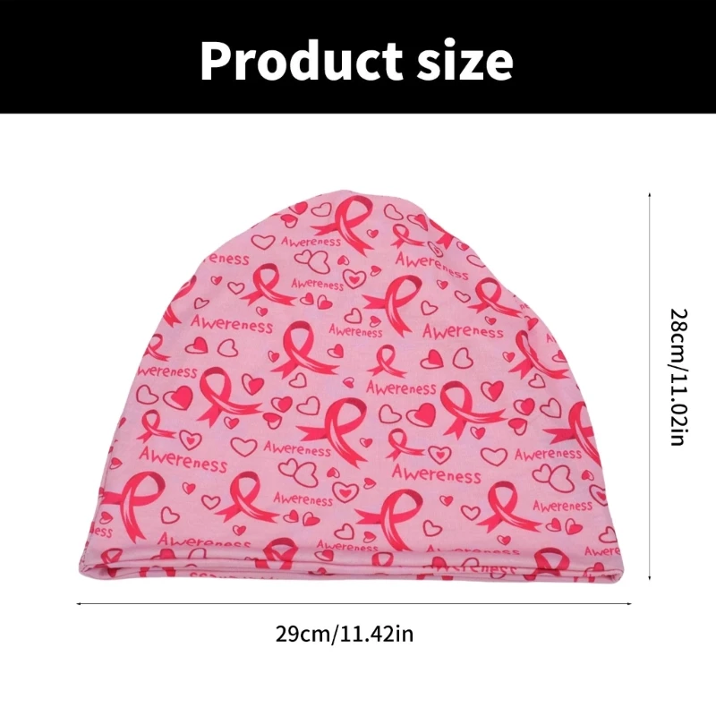 Breast Cancers Awareness Elastic Skull Hat Ribbon Printed Pattern Caps for Women