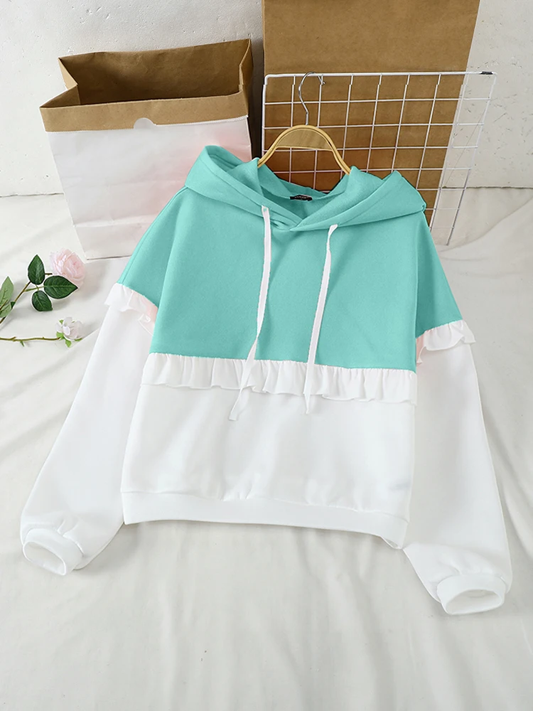 2025 Autumn Long Sleeve Hoodies Women Casual Color Match Tops Elegant Simple Sweatshirts Simple Loose Warm Blouse VONDA