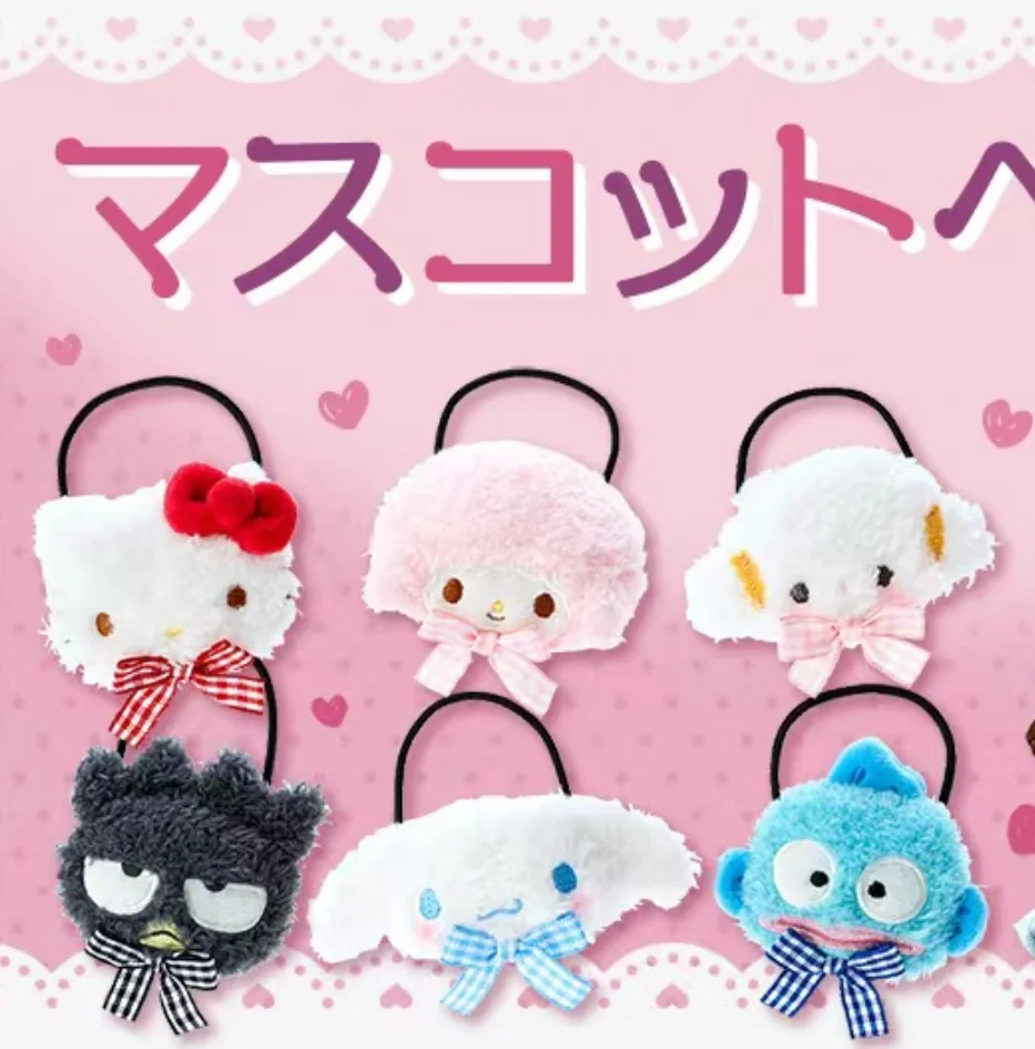 Sanrio Anime Plush Girl Toy, Sanrio cabelo corda broche, Kitty Cinnamoroll, melodia, Kuromi, Hangyodon, Cogimyun, Pochacco, Setembro, Novo