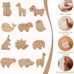 Wooden Animal Cabinet Knobs Decorative Knobs with Screws Dresser Pulls Wood Children's room Furniture Knobs Handles for Decor