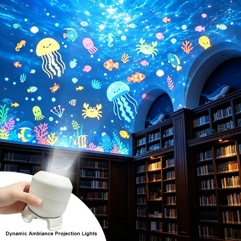 USB Powered 360° Rotating Ocean Wave Projection Night Light 5D Holographic Dynamic Projector for Kids Bedroom Birthday Party