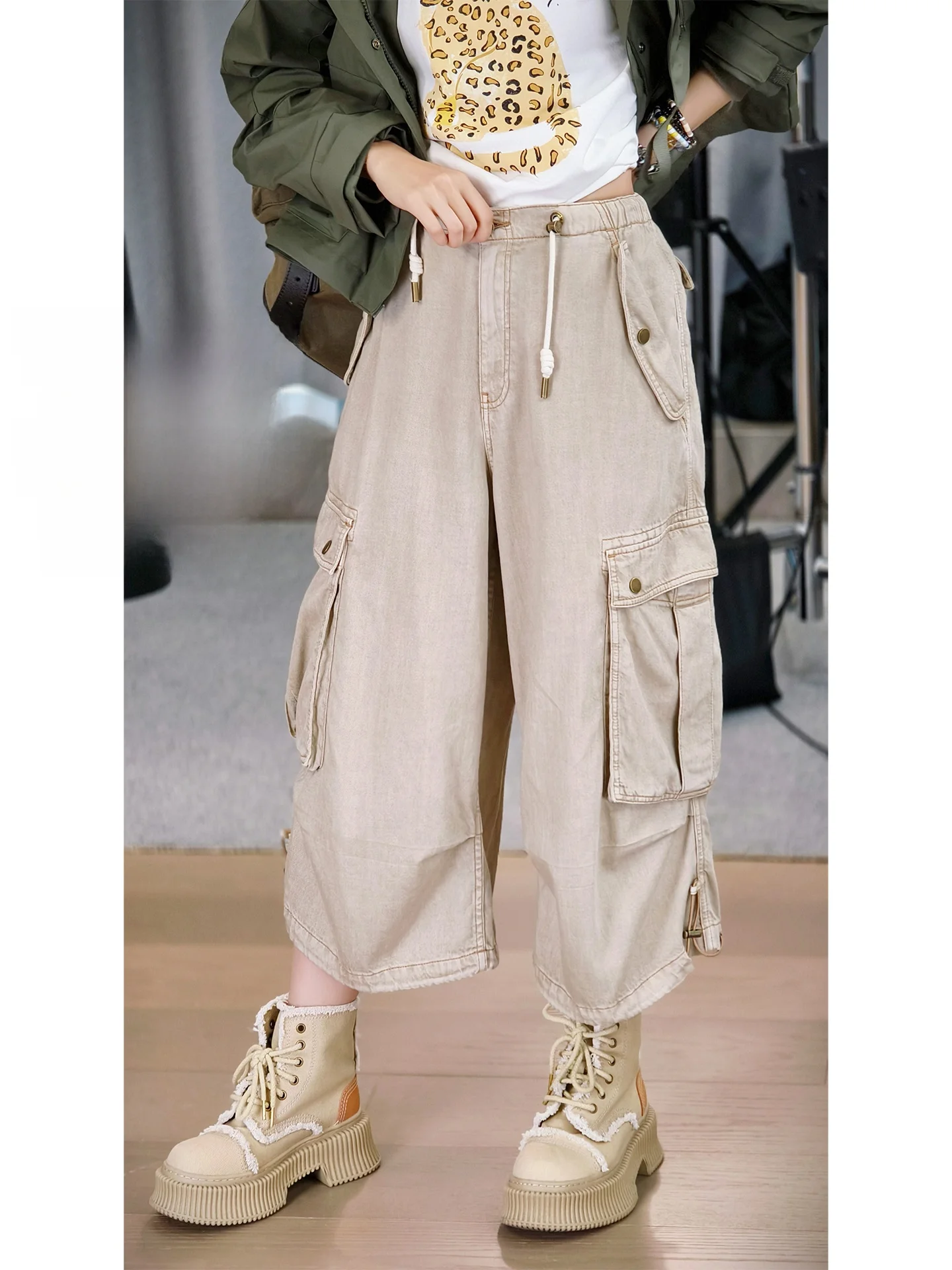 

Джинсовые шорты Meiyang North Province No.2: рабочая одежда из хлопка и шелка, повседневные, с высокой талией, на молнии, однотонные, весна-осень, женские, свободный крой