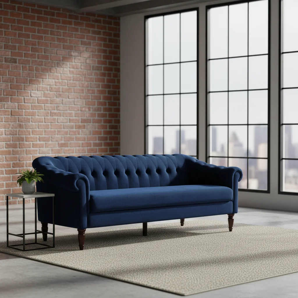 Factory Direct Sales Modular Apartment Living Room Sofa Contemporary Style 3 Seat Blue Velvet Fabric Sofa