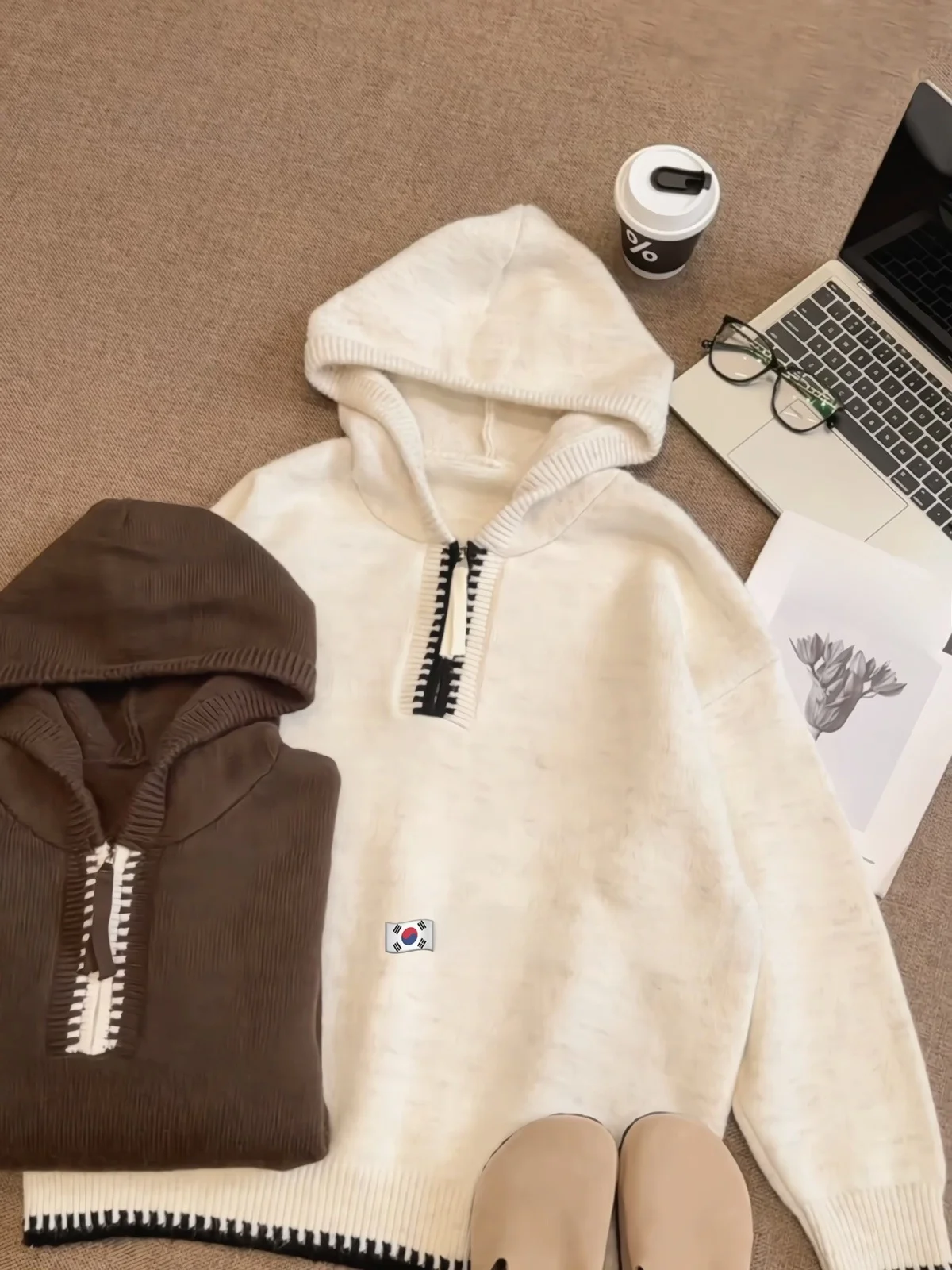 

Korean Chic Lazy Sle Hooded f Zip Knitwear Men's Women's Loose Casual High-End Feeling Versatile Comfortable Winter Sweater