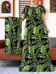 Newest African Lady Summer Short Sleeve Dress Boat-Neck Loose Floral Maxi Boubou Maxi Islam Women Dress African Abaya Clothes