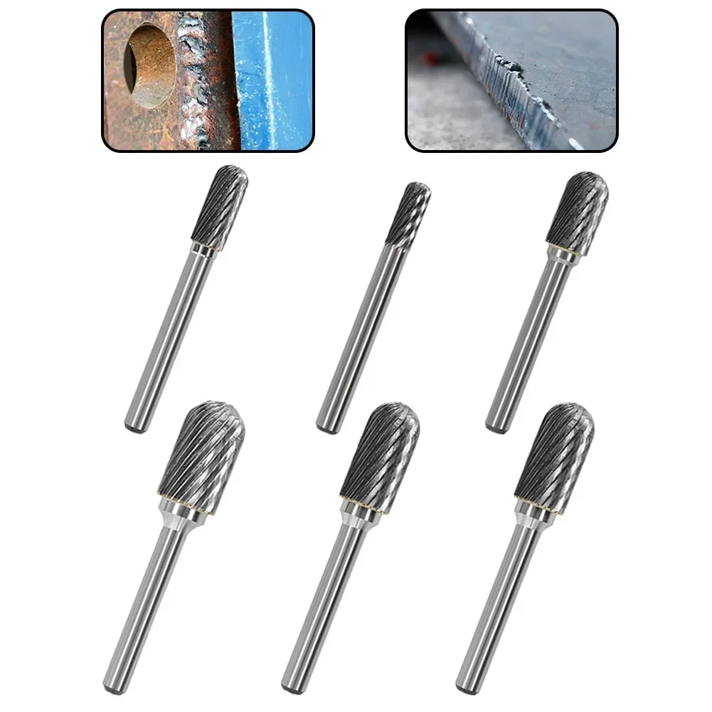 6mm Shank Cemented Carbide Rotary Files Router Burr Cylindrical Bits End Milling Cutter For Woodworking Drilling Metal Carving