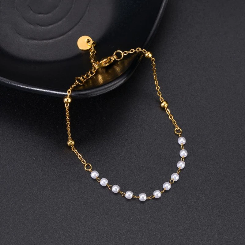 Letdiffery Fashion Bead Chain Bracelets for Women Stainless Steel Multi-style White Beads Pendant Bracelet Party Jewelry Gifts