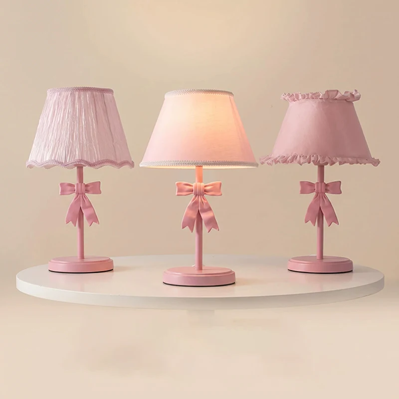 Pink Bow Table Lamps Princess Room Girl Bedroom Lamp Princess Style Romantic Warm Baby Room Children's Room Bedside Table Lights