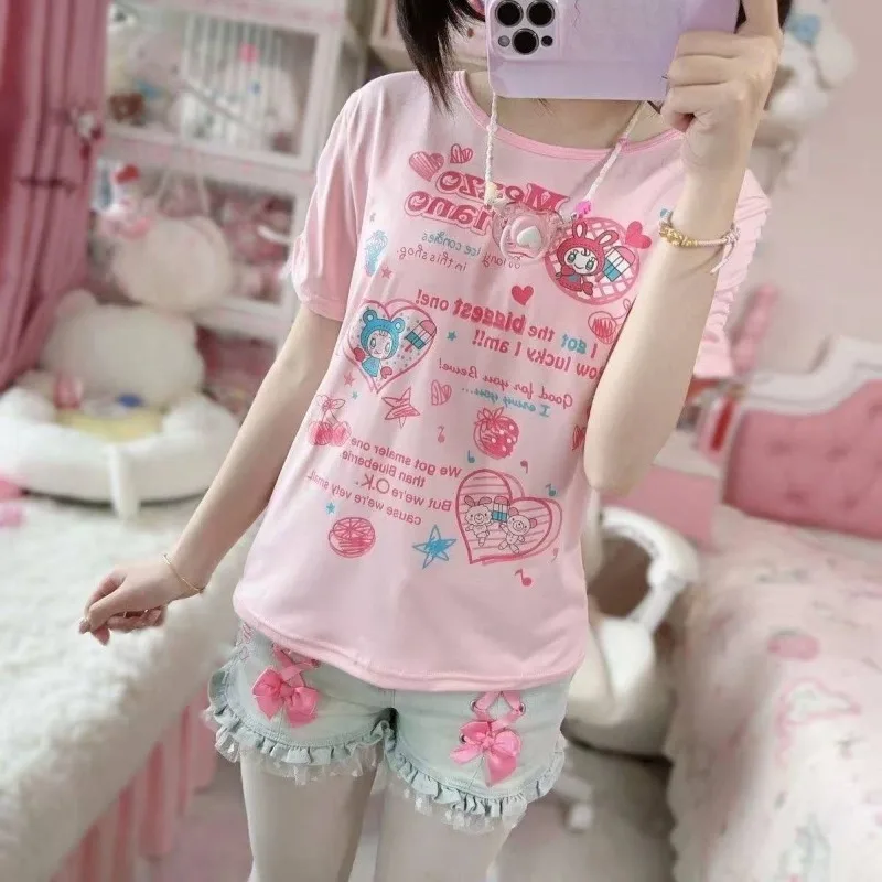 Women Ruffle Sleeve Blouse Vintage Harajuku Clothing Japanese Lolita Y2K Grunge Fairy Style Chic Trendy Street Apparel