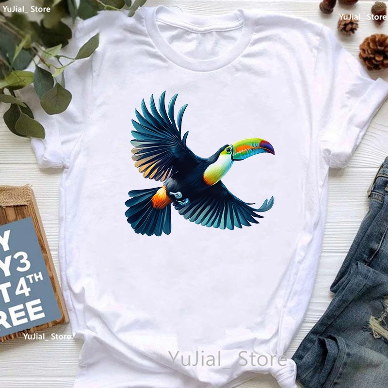 Watercolor Toucan Printed T Shirt Girls Kawaii Bird Tshirt Women Clothes 2024 Summer Tops Fashion Short Sleeve T-Shirt Female