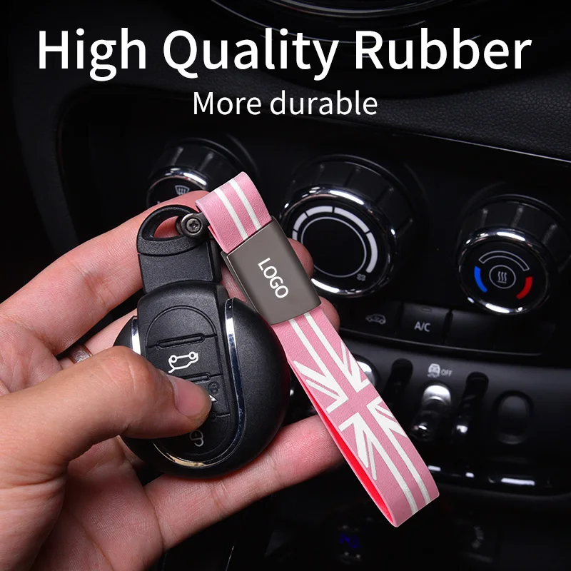 Car Styling Rubber Strap Keychain Women Men Union Jack Pattern Zinc Alloy Buckle Keyring Pendant For Mini Cooper Car Accessories