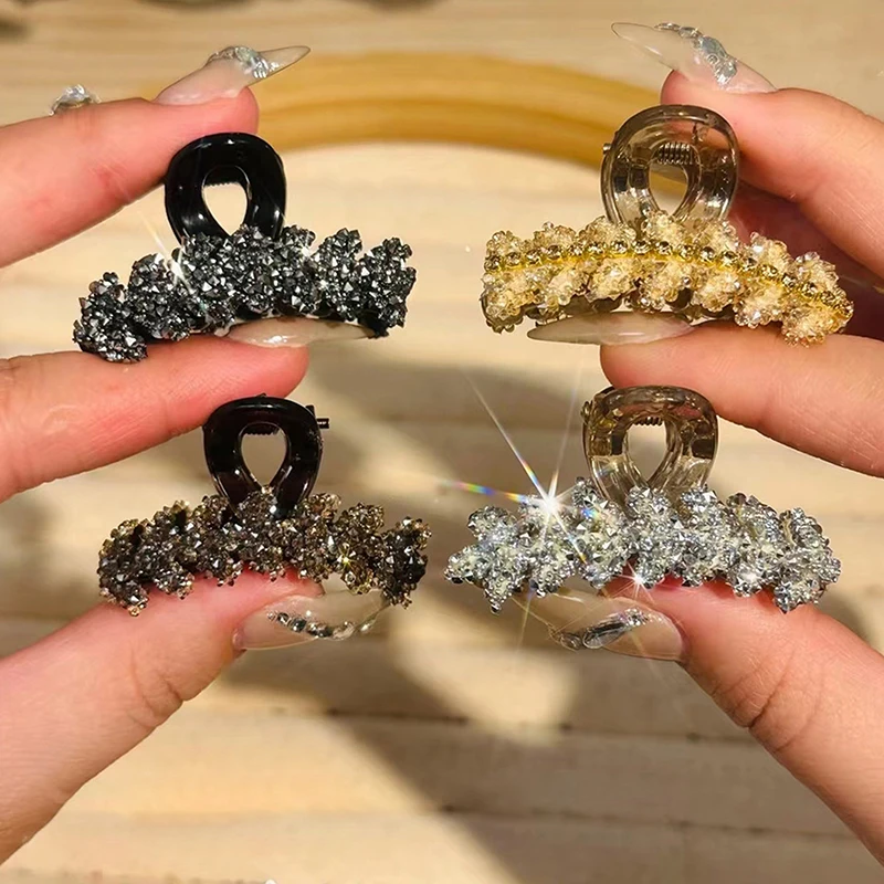 

2Pcs Mini Wheat Fringe Crystal Hair Clip Light Luxury Temperament Rhinestone Shark Clip For Women Girls Sweet Hair Accessories