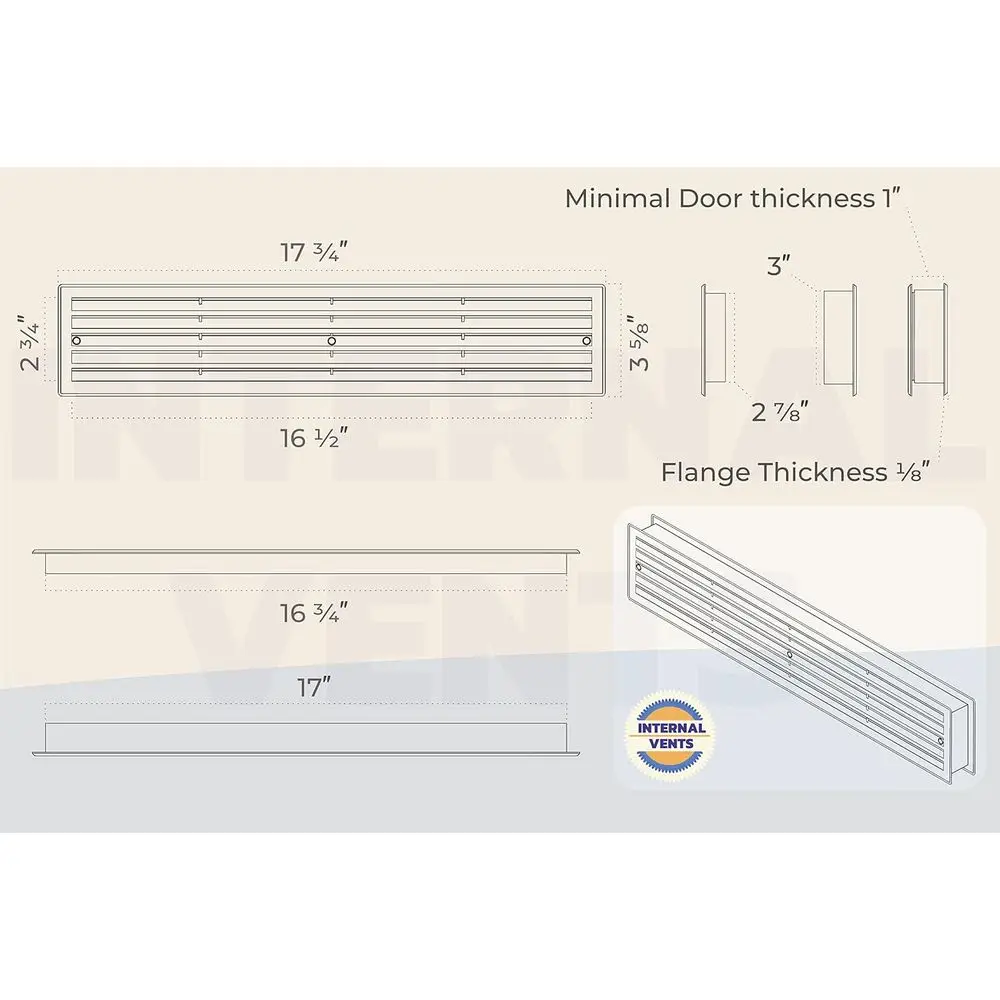 Dual-Sided Plastic Door Louvers for Bathrooms and Cabinets, 17.75 x 3.625 | 16.875 x 3 Air Vents (White)