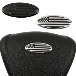 USA American Flag Car Steering Wheel Oval Cover Emblem Badge for Mondeo Focus F150 F250 F350 Edge Accessories