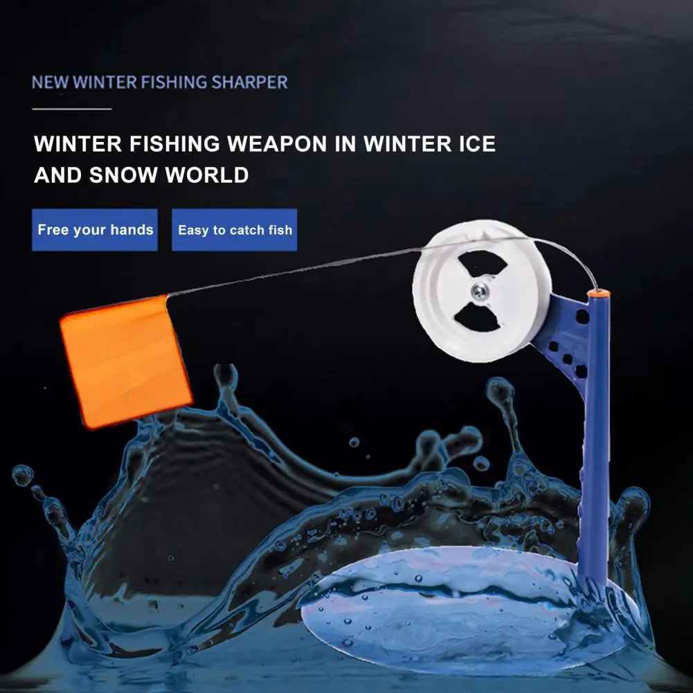 Ice Fishing Flag Cold-Resistant Blue Outdoor Winter River Floating Fishing Rod Flag Winter Ice Pole Wheel Line Hook for Angling