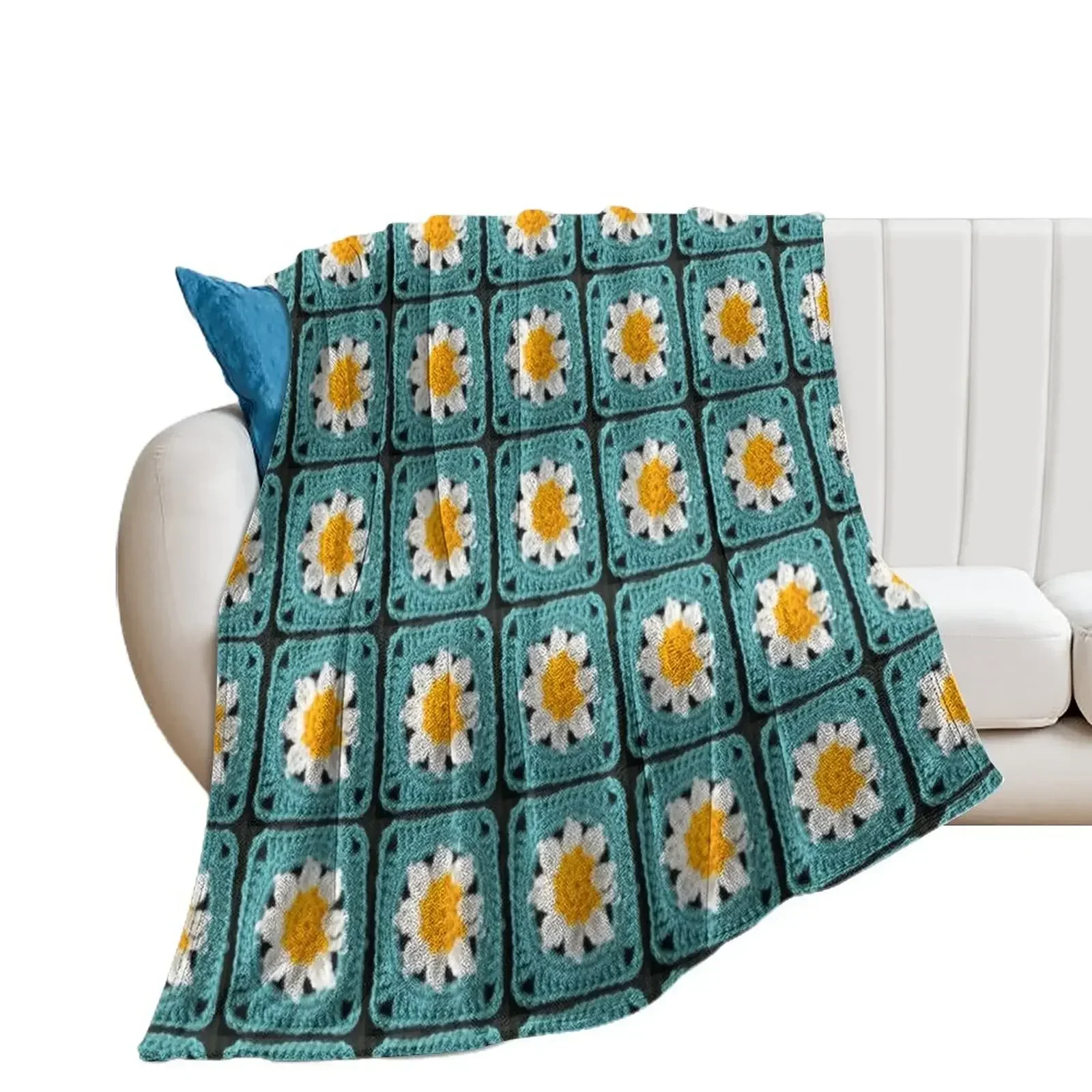 Blue daisy granny square Throw Blanket Summer Beddings Flannels Blankets For Bed Blankets