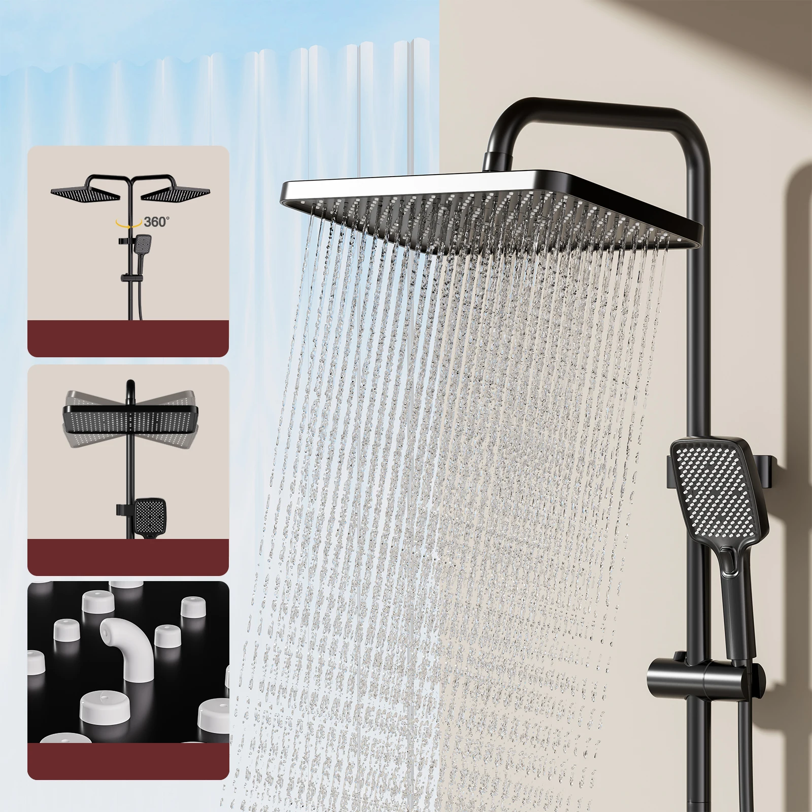 Sistema di rubinetti per doccia da bagno con luci a LED Set doccia Set di rubinetti per doccia con miscelatore in rame con display digitale