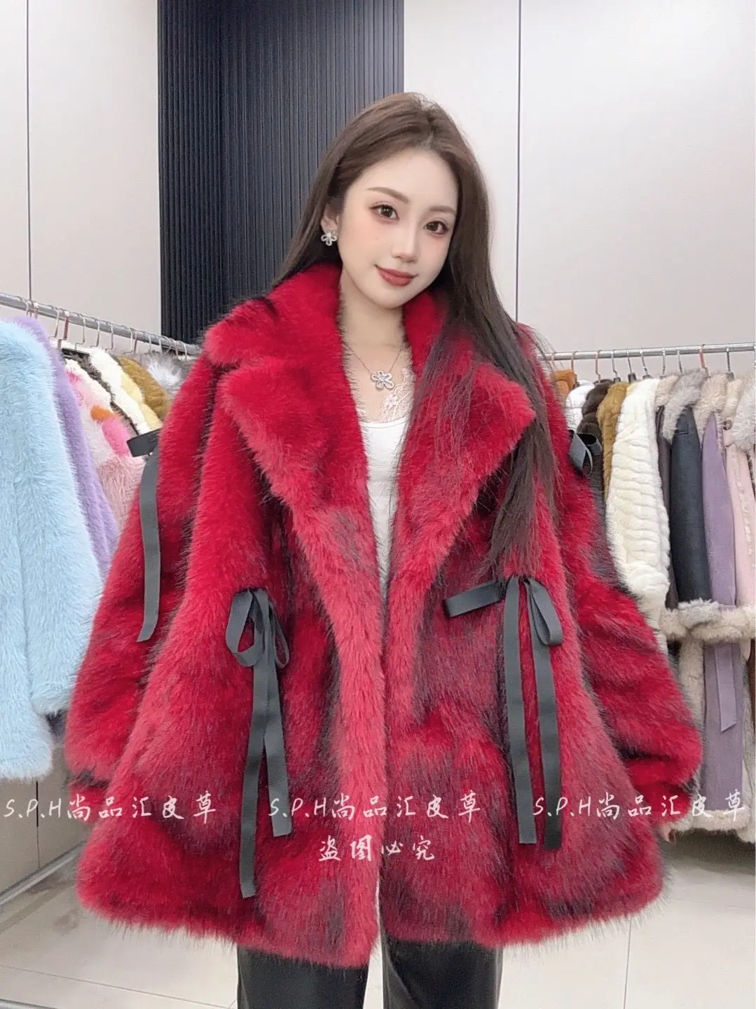 Luxueux Socialite doux ruban noeud fausse fourrure veste 2025 hiver nouveaux vêtements pour femmes court Socialite Style chaud moelleux manteau de fourrure