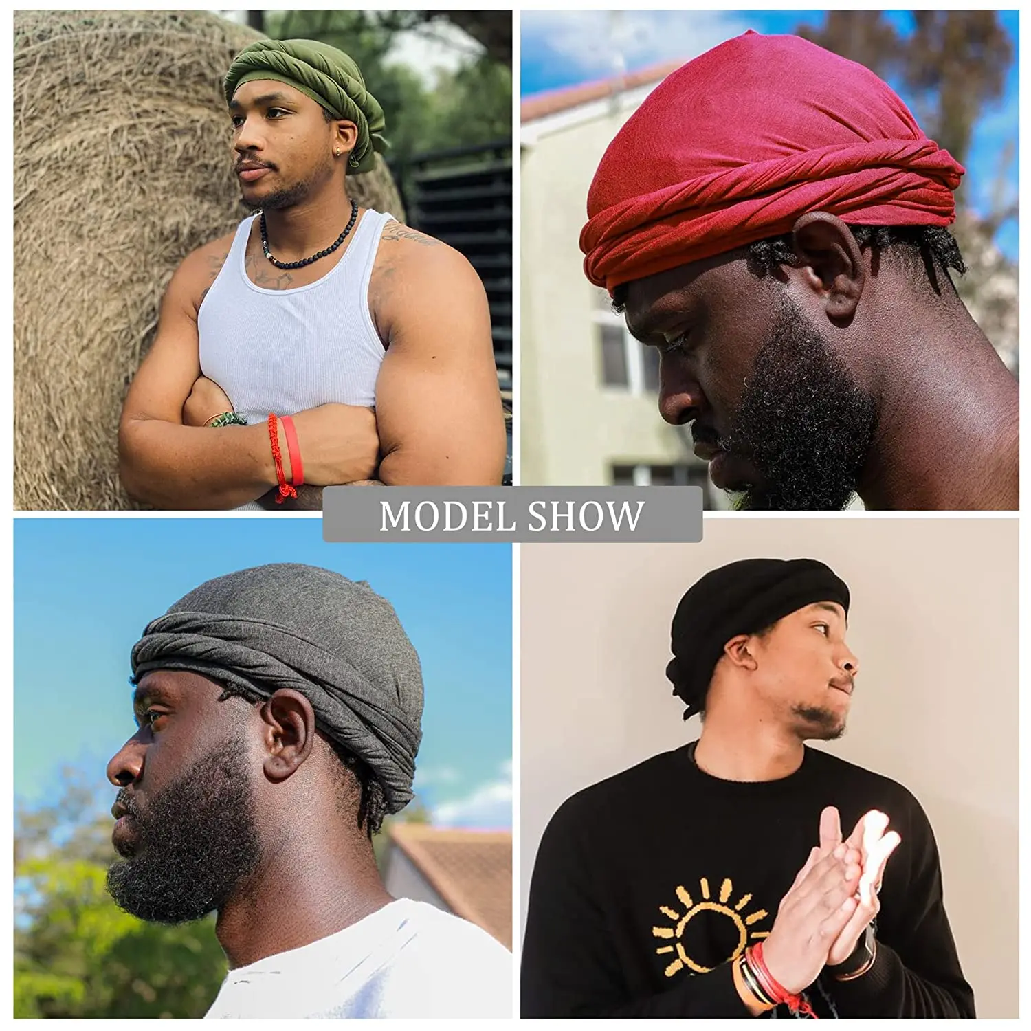 Men Fashion Vintage Halo Turban Solid Casual Style Head Wrap For Decoration Double-layer Breathable Head Scarf Elastic Caps