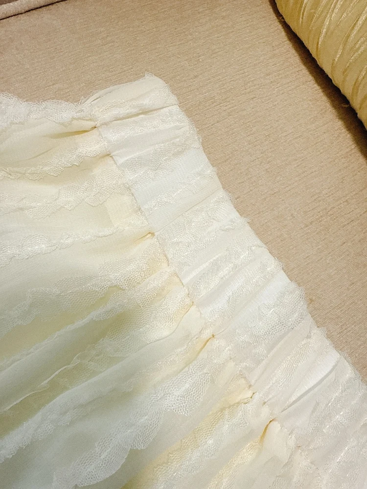 Romantic Lace Elastic High Waist A-Line Maxi Skirt Ele Full Length Holiday Versatile Long Skirt f Body Skirt